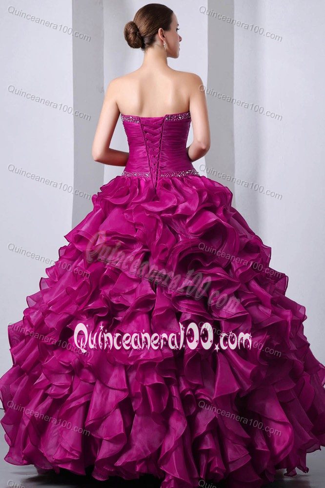 Pieces Ruffles Beading and Ruffles Sweet Sixteen Dresses in Fuchsia