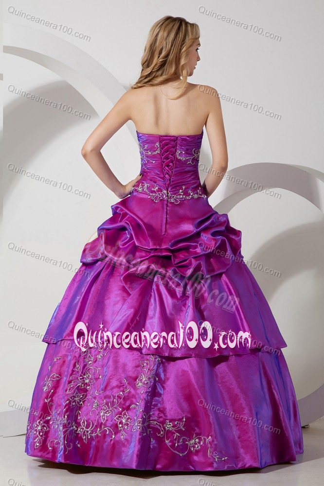 Fuchsia Ball Gown Embroidery Dress for Quinceaneras with Ruffles