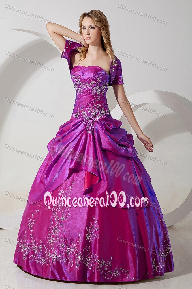 Fuchsia Ball Gown Embroidery Dress for Quinceaneras with Ruffles