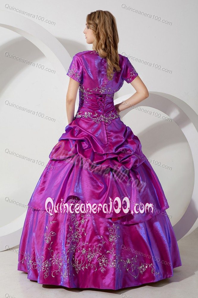 Fuchsia Ball Gown Embroidery Dress for Quinceaneras with Ruffles