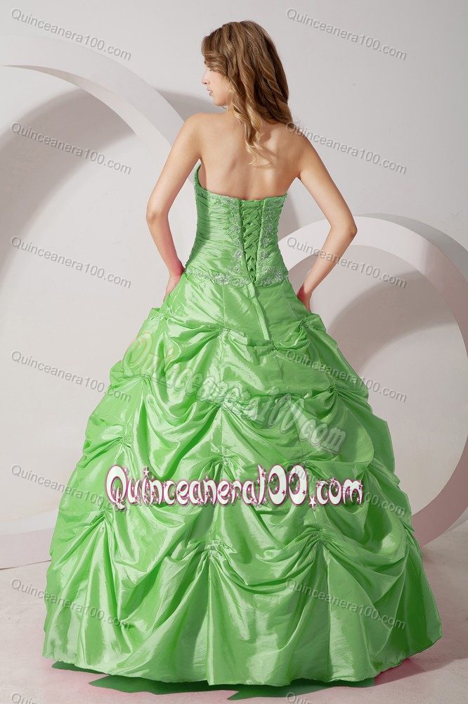 Apple Green Appliques Dresses for Quinceaneras Decorated Pick-ups