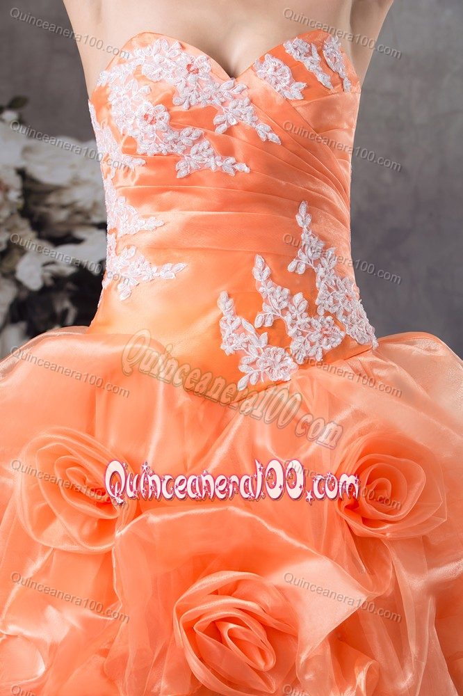 Hand Made Flowers and A Line Dress For Quinceaneras with Appliques