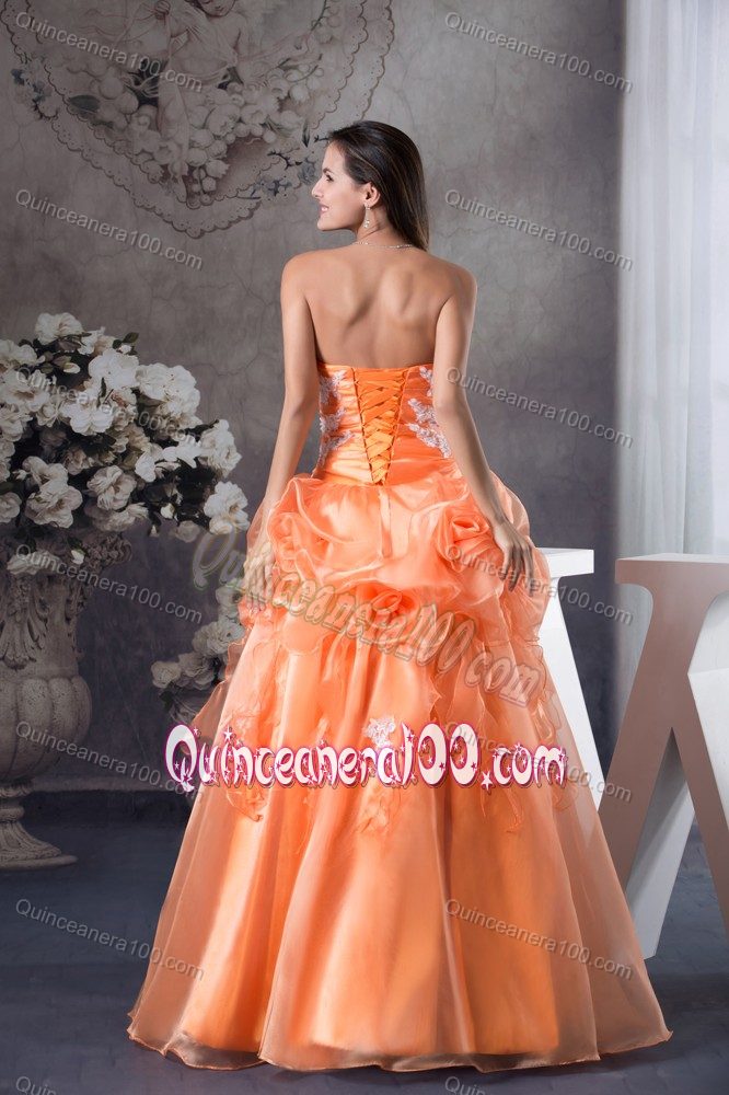 Hand Made Flowers and A Line Dress For Quinceaneras with Appliques