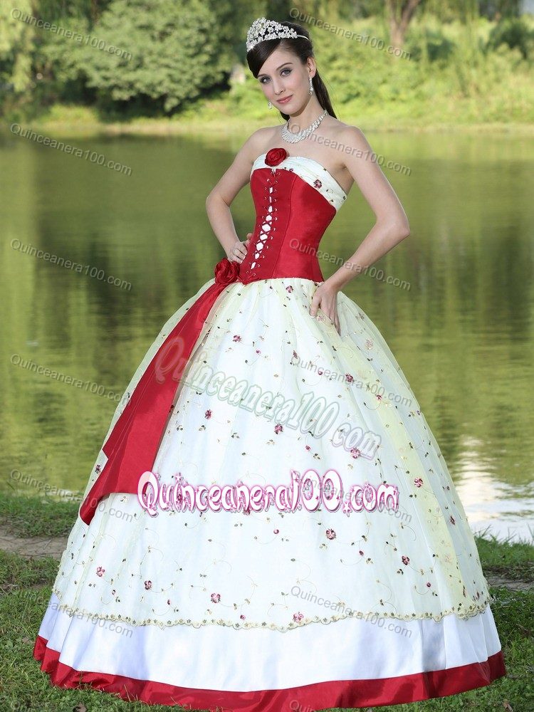 Handle Flower and Corset Front Decorated Colorful Quinceanera Dress