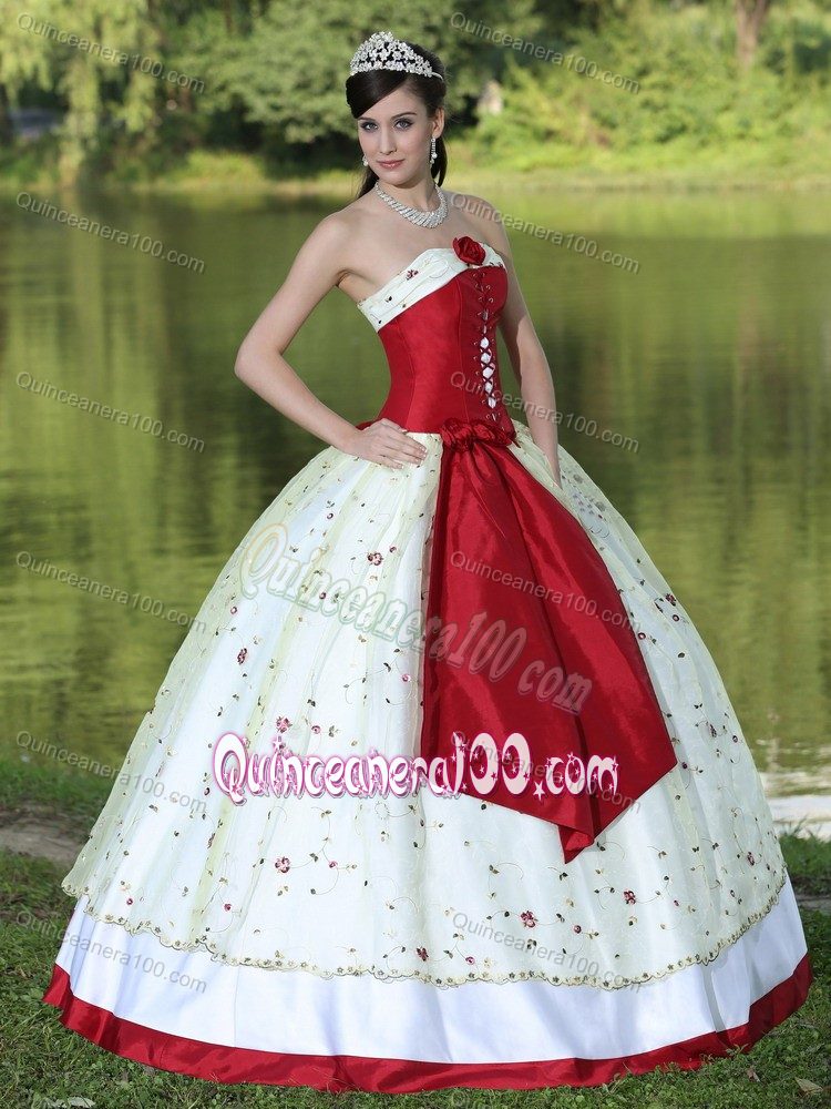 Handle Flower and Corset Front Decorated Colorful Quinceanera Dress