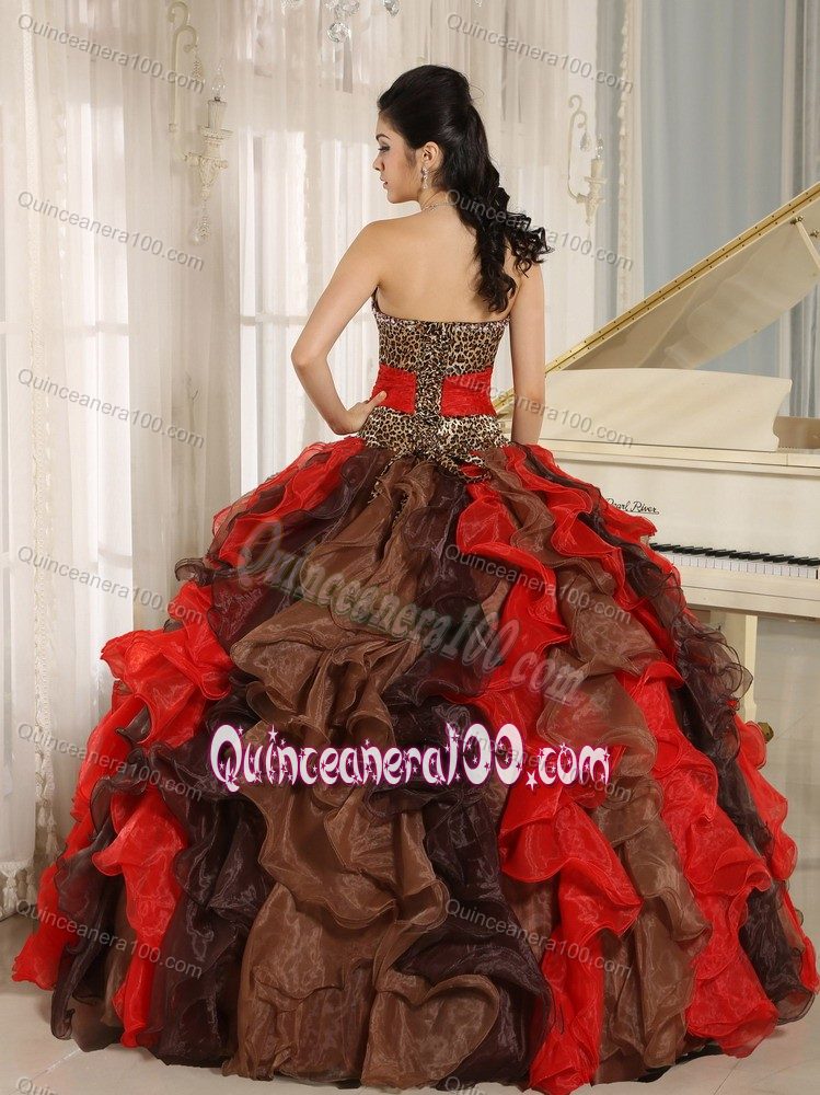 Multi-color V-neck Ruffles Quinceanera Dress with Leopard and Beading