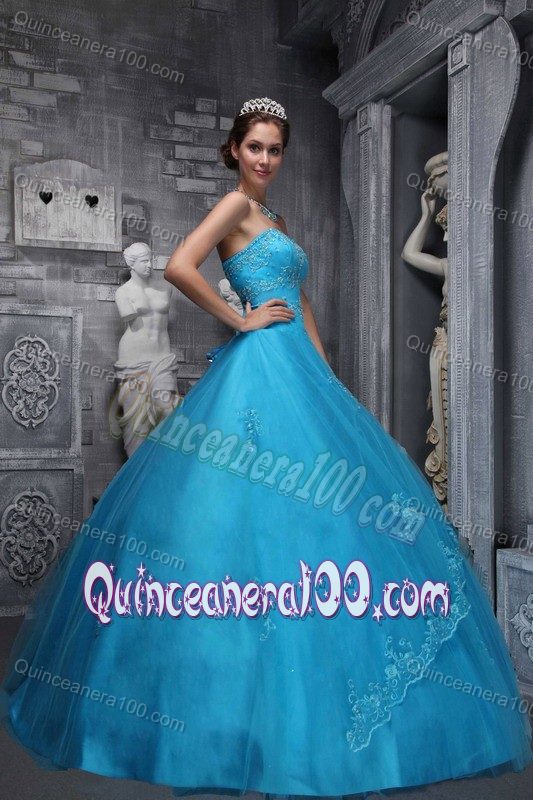 Apron Front Baby Blue Ball Gown Beading and Appliques Dresses 15