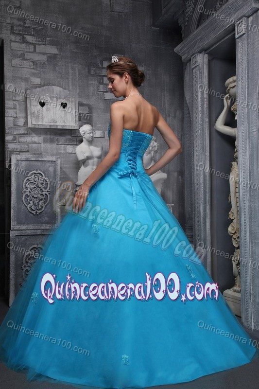 Apron Front Baby Blue Ball Gown Beading and Appliques Dresses 15