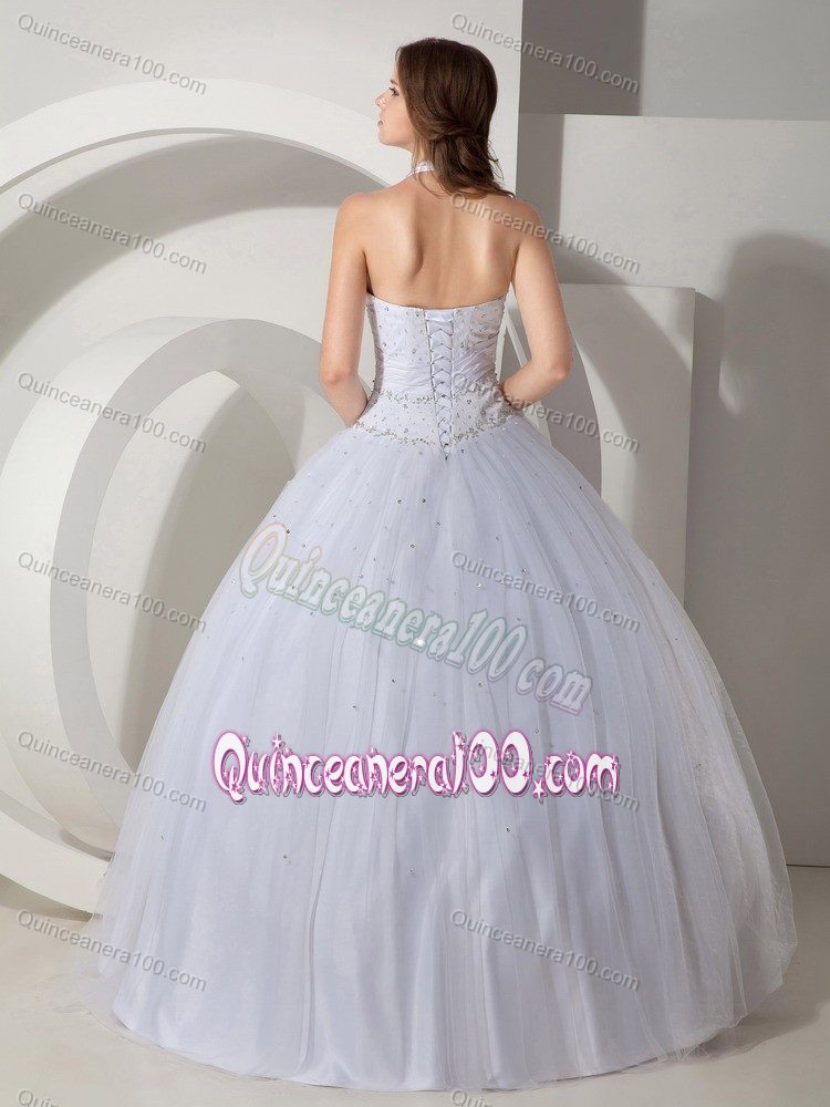 Halter Top Ball Gown White Sweet Sixteen Dresses for Sale with Beading