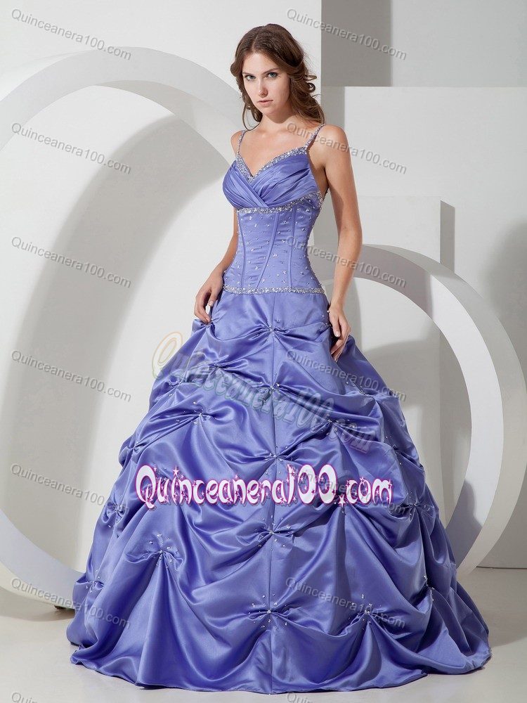 Beading Spaghetti Straps Quinceanera Dress with Pick-ups in Lavender