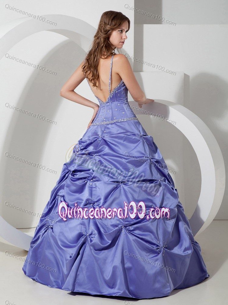 Beading Spaghetti Straps Quinceanera Dress with Pick-ups in Lavender