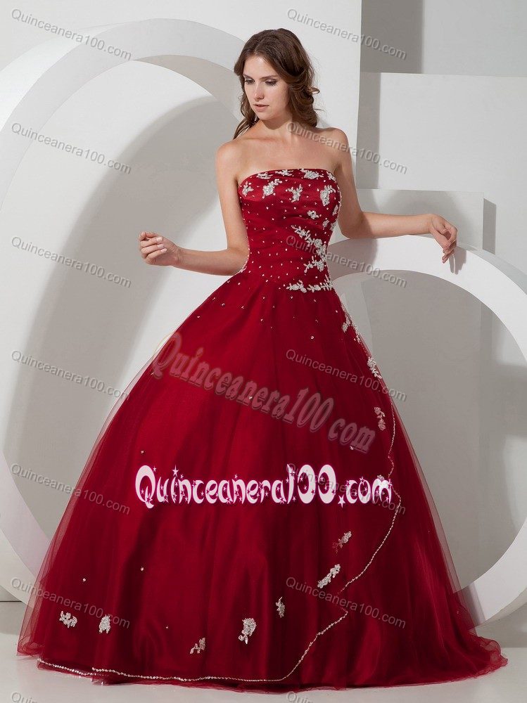 Wine Red Beading Quinceanera Dress with White Appliques and Apron