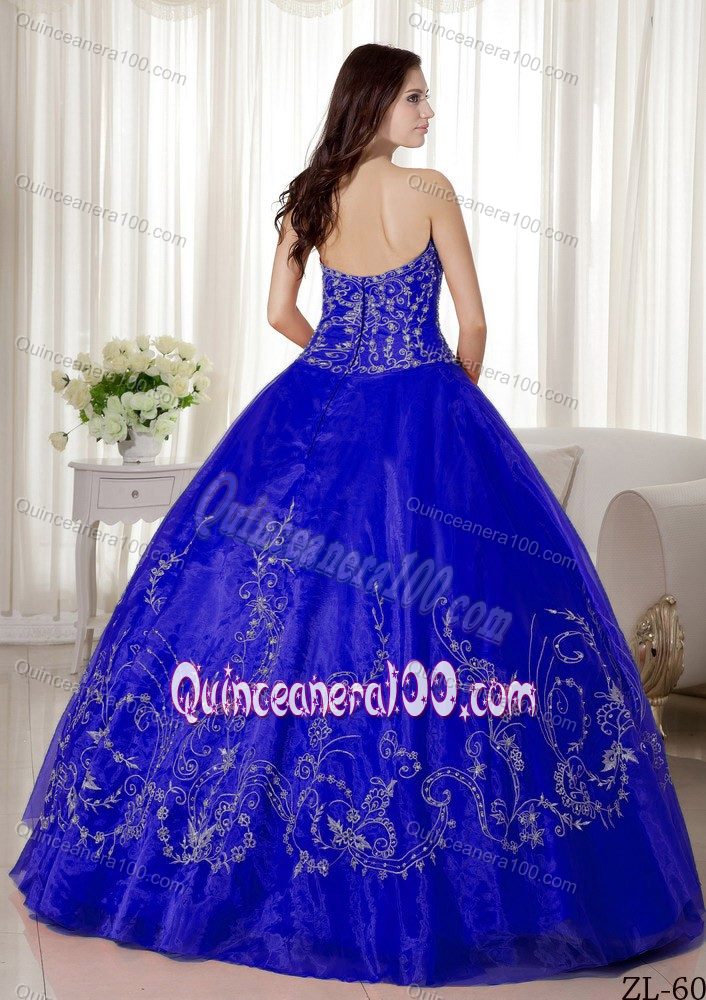 Silver Embroidery and Beading Quinceanera Dress to Floor Length