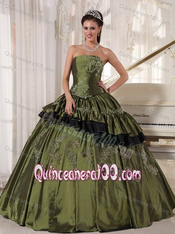 Pleating and Ruffles Overlay Beading Sweet 16 Dresses in Olive Green