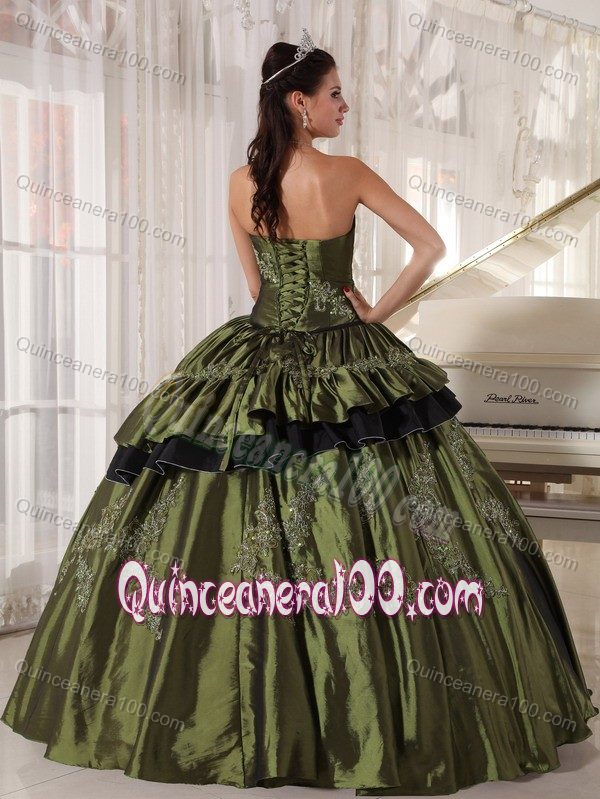 Pleating and Ruffles Overlay Beading Sweet 16 Dresses in Olive Green