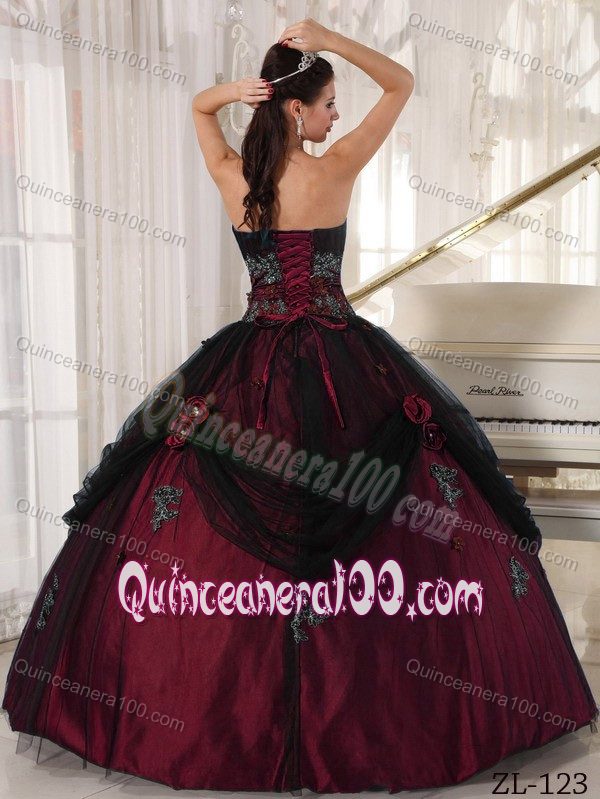 Black and Burgundy for Beading Appliques and Flower Dresses For 15