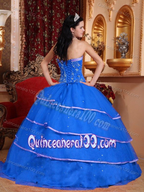 Blue Beading 2013 Quinceanera Dress with Different Shade Hemline