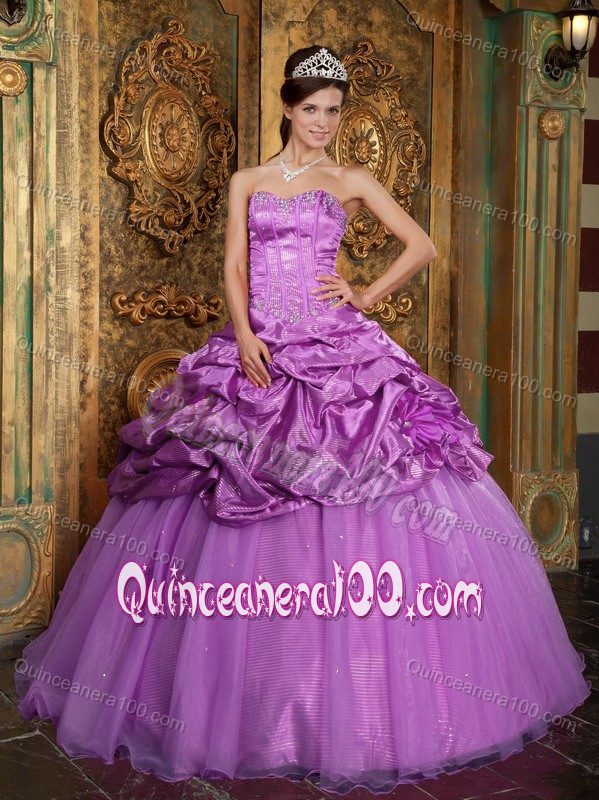 Lilac Ball Gown Sweetheart Ruffles Appliques Quinceanera Dress