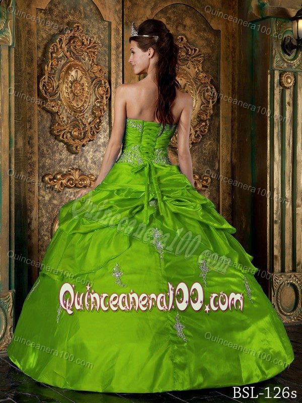 Beautiful Spring Green Ball Gown Appliqued Dress for Sweet 15