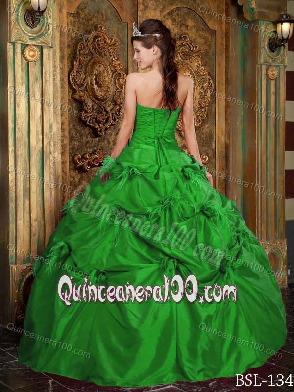 New Arrival Pick-ups Beaded Green Feather Quinceanera Dresses