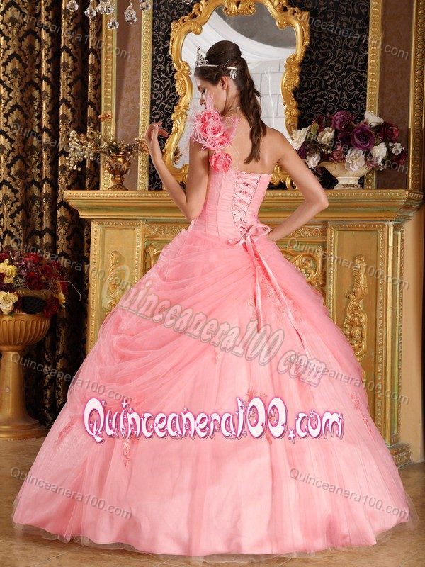 High-Class Flowers one Shoulder Watermelon Dress for Quince