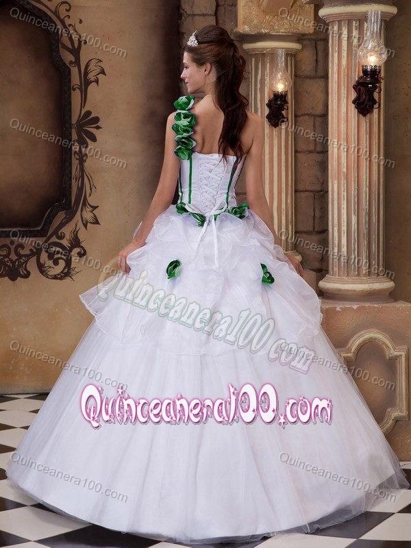 Classy Ball Gown Flowers one Shoulder White Dress for Sweet 15