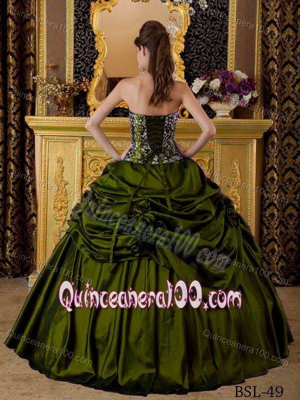 Sweetheart Pick-ups Beaded Olive Green Sweet 15 Birthday Dress