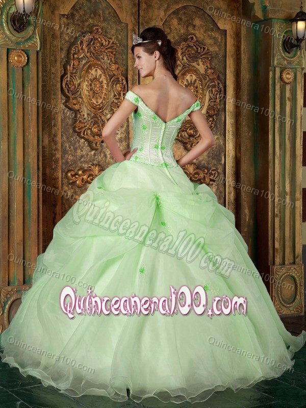 Off The Shoulder Appliqued Apple Green Sweet 16 Birthday Dress