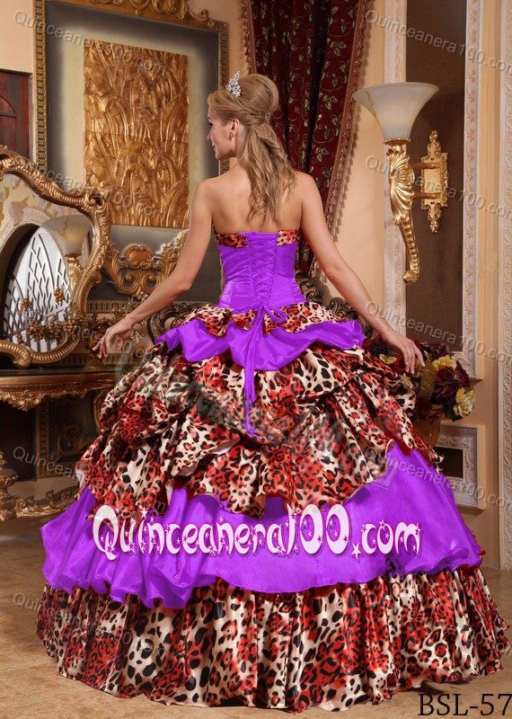 High-class Leopard Print Colorful Ruffled Quinceanera Dresses