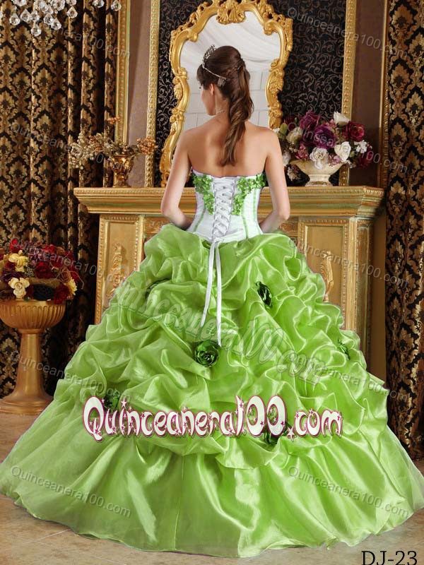 Yellow Green Sweetheart Quinceanera Gown Dress with Flowers