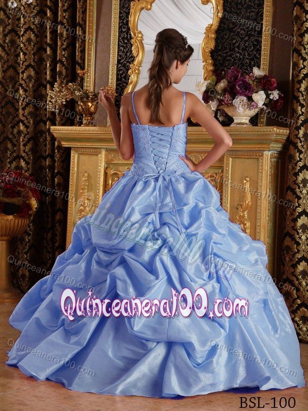 Lavender Appliqued Quinceanera Gown Dresses with Spaghetti Straps