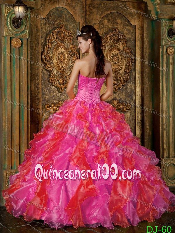 2012 Most Popular Appliqued Hot Pink Ruffled Dress for Quince