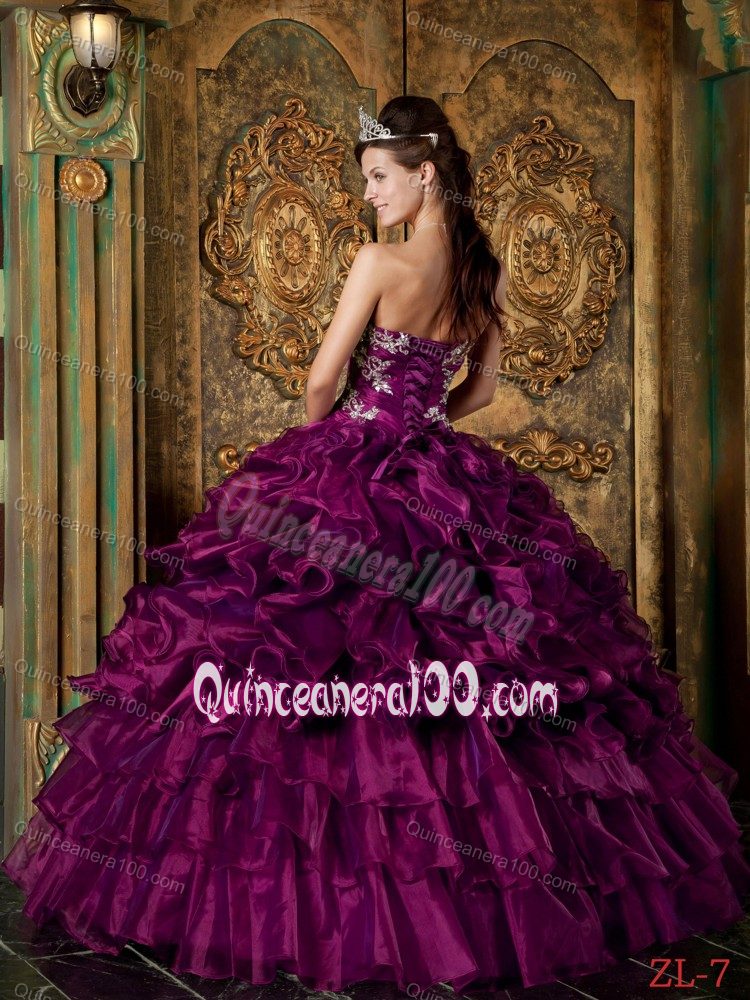 Eggplant Purple Ball Gown Appliqued Sweet 15/16 Birthday Dress