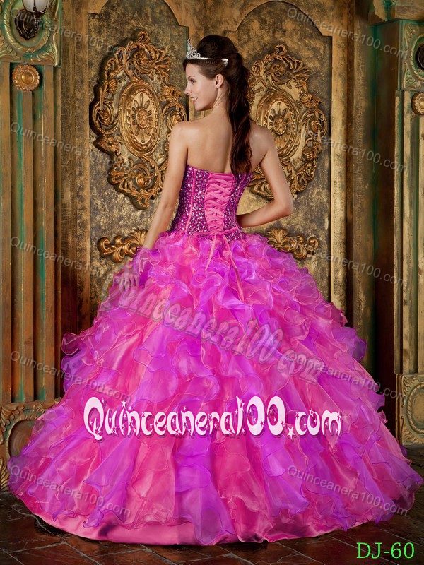 Pretty Corset Ruffled Beaded Colorful Quinceanera Party Dress