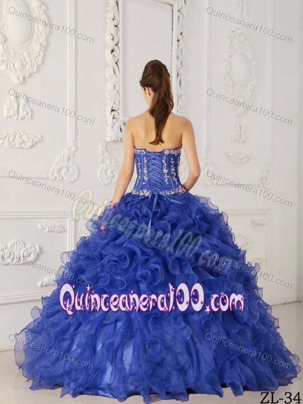 Plus Size Sweetheart Appliqued Ruffled Royal Blue Dress for Sweet 15