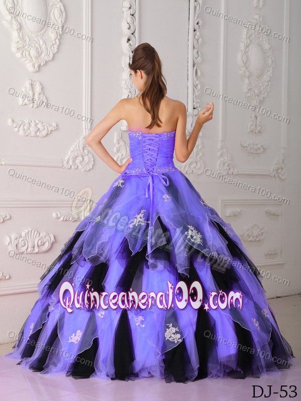 Best Appliqued Light Purple and Black Dresses for Quinceaneras