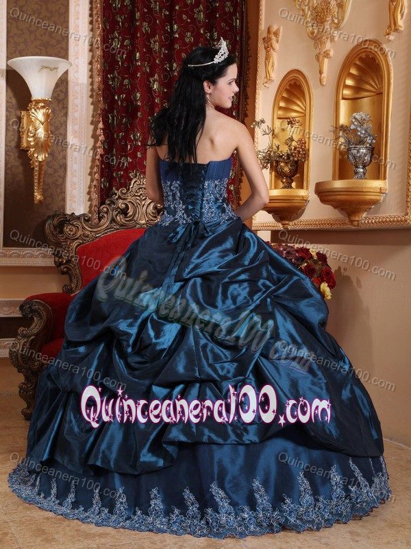 Plus Size Navy Blue Appliqued Sweet 16 Party Dress for Wholesale