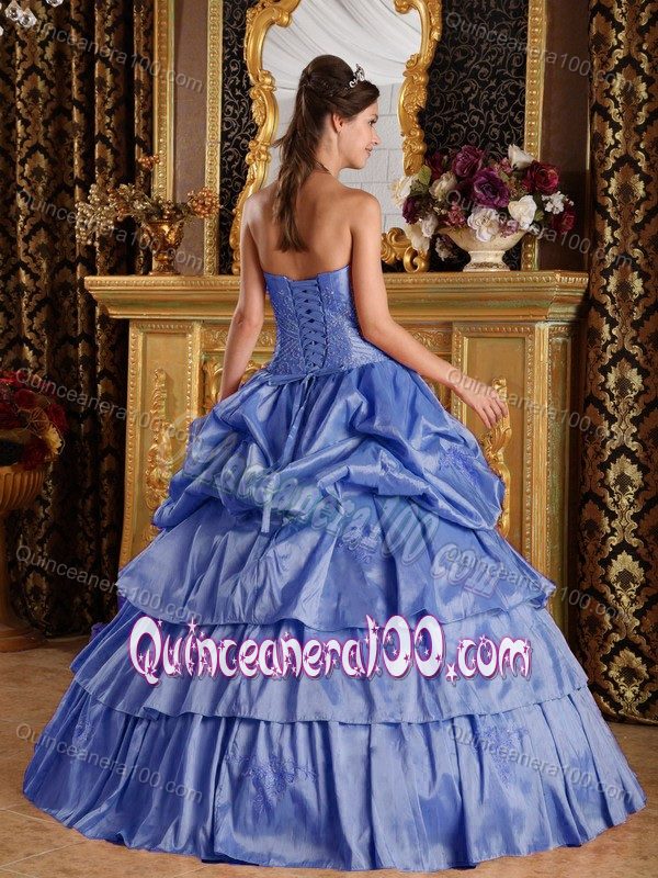 Lavender Ball Gown Quince Dress with Appliques and Pick Ups