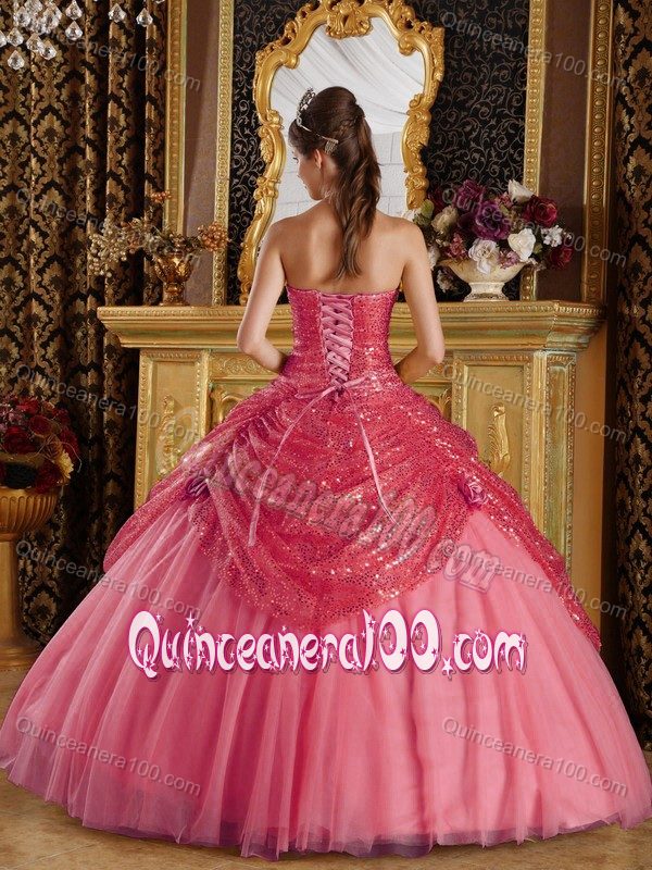 Beautiful Corset Back Sequins Coral Red Dresses for Sweet 16