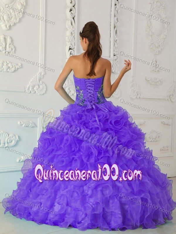 Ball Gown Embroidery Ruffled Light Purple Sweet Sixteen Dresses