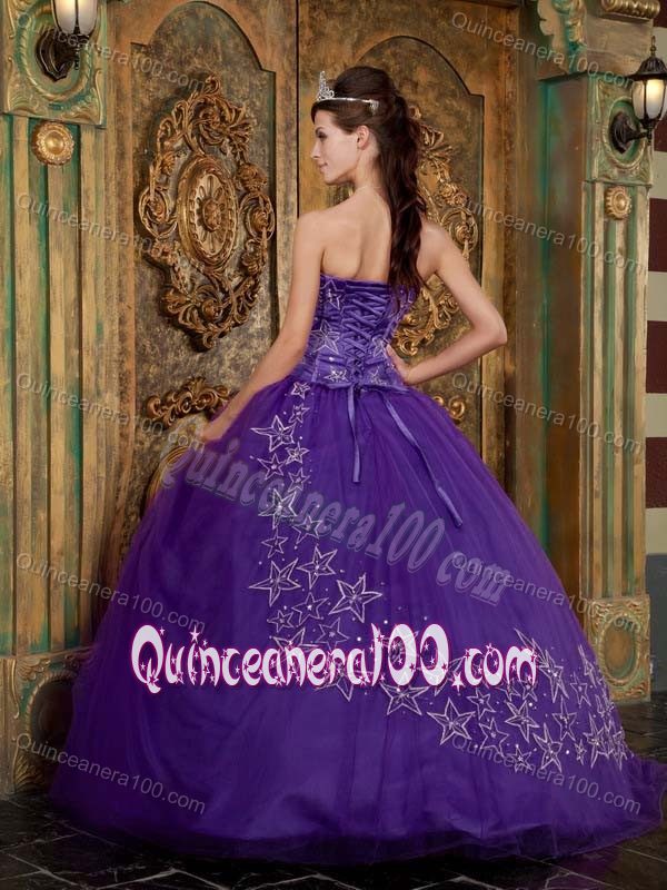 High-Class Ball Gown Sweetheart Purple Dress of 15 with Applique