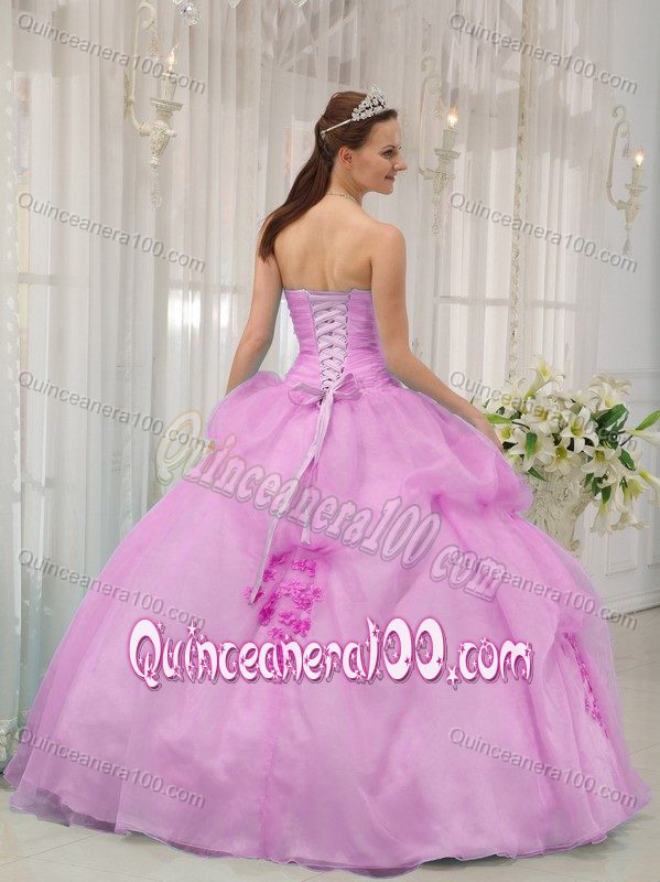 Custom Made Sweetheart Organza Appliqued Lilac Quince Dress