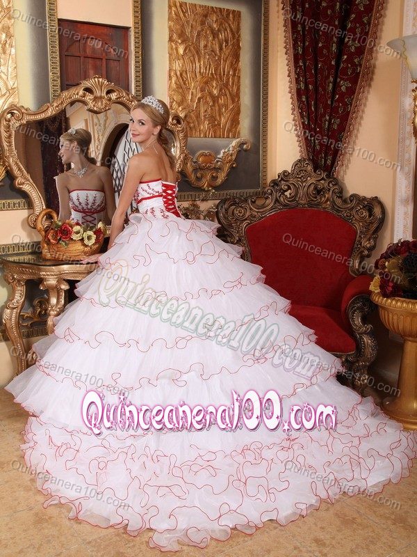 White Dress for Sweet 15 with Ruffled Layers and Appliques online