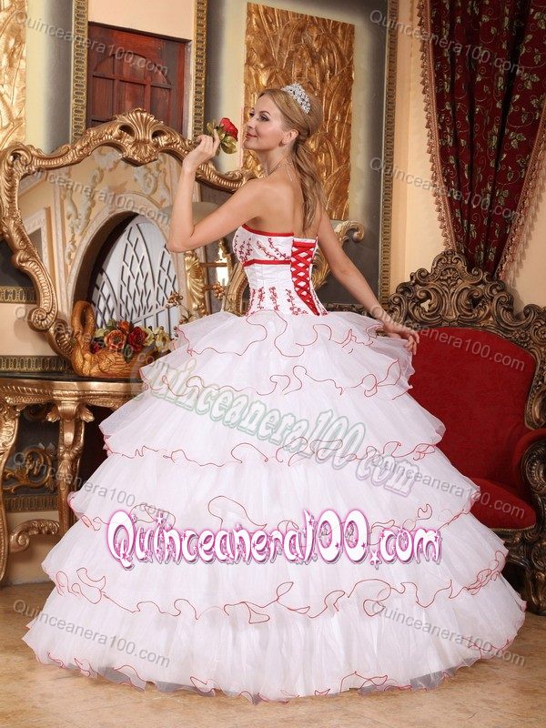 White Dress for Sweet 15 with Ruffled Layers and Appliques online