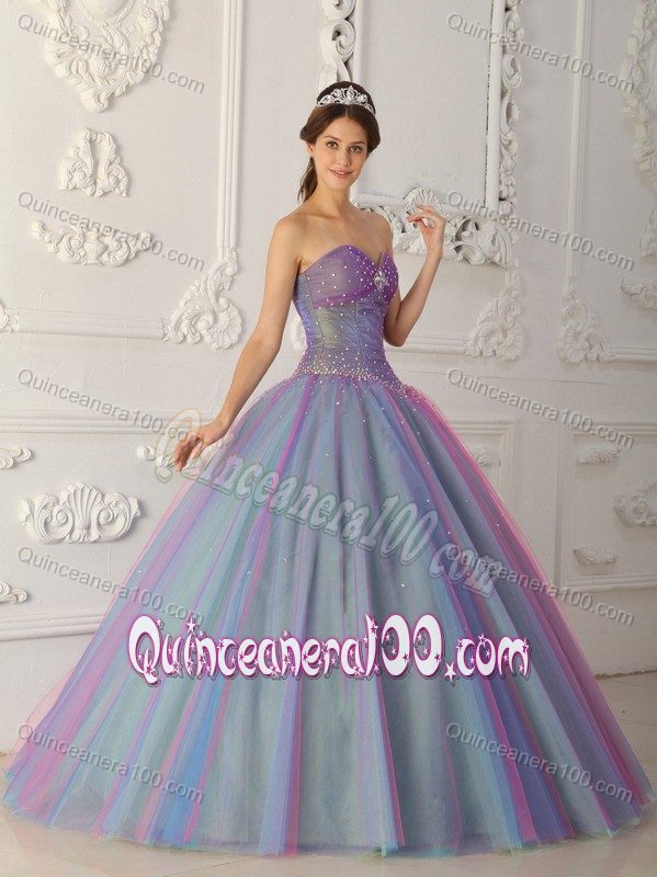 Sweetheart Floor-length Beaded Multi-Colored Quinceanera Dresses