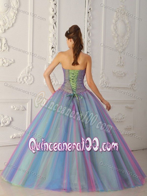 Sweetheart Floor-length Beaded Multi-Colored Quinceanera Dresses