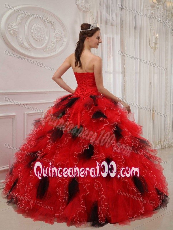 Brand New Stylish Beaded Ruffled Black and Red Quinces expo in San Fernando Valley