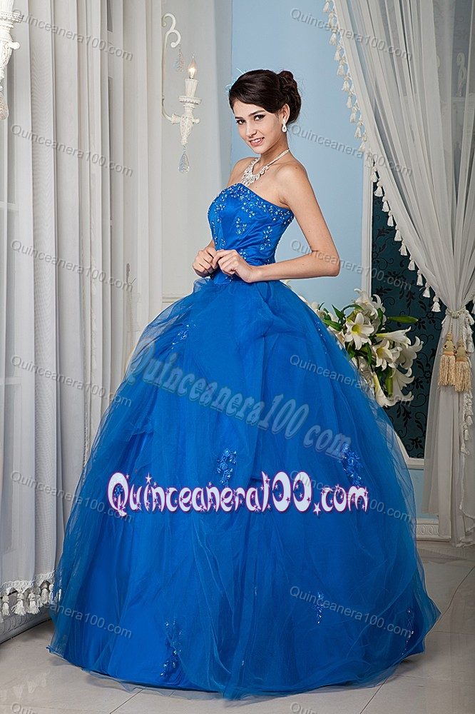 Best Royal Blue Princess Beading Appliques Tulle Sweet 15 Dresses