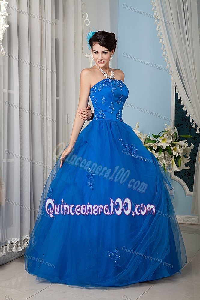 Best Royal Blue Princess Beading Appliques Tulle Sweet 15 Dresses