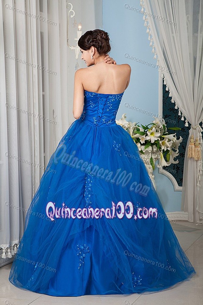 Best Royal Blue Princess Beading Appliques Tulle Sweet 15 Dresses